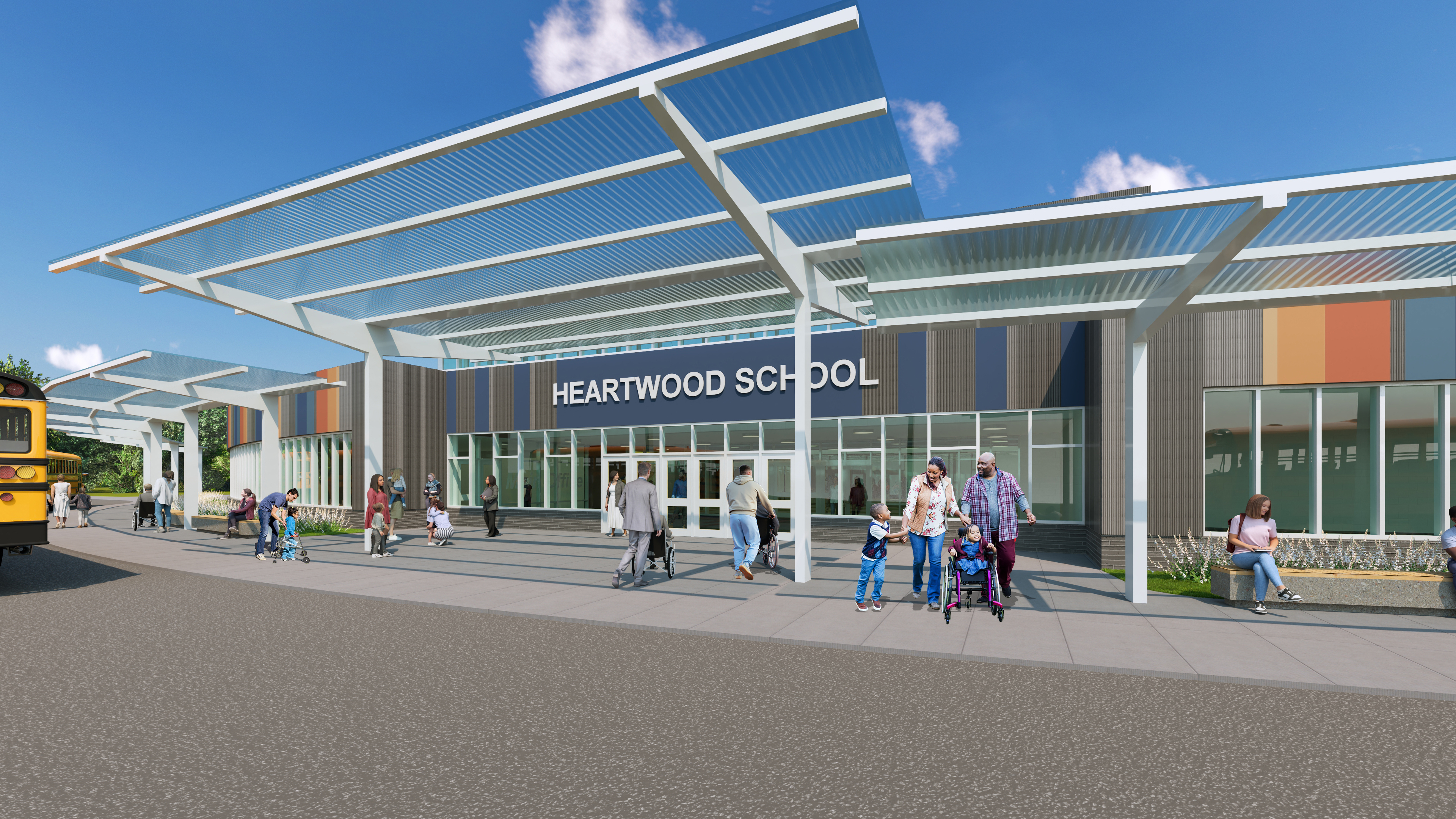 visual rendering of the proposed front of Heartwood School
